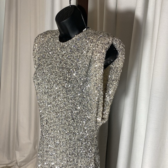 Zara ZW Collection Sequinned Dress Shoulder Pads Silver Size L - Picture 10 of 17